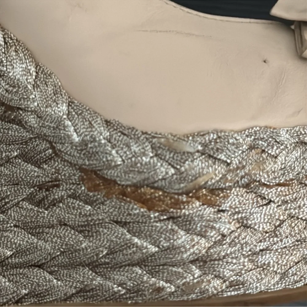 Authentic Stuart Weitzman luxury designer bow leather platform espadrilles Sz 8